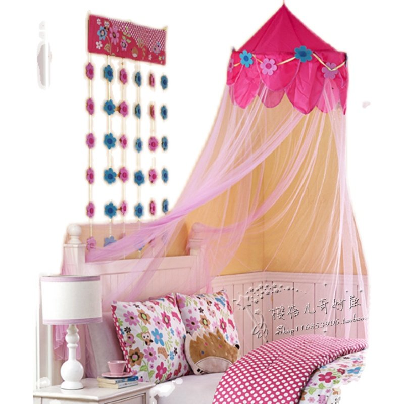 床幔韩式公主蚊帐圆形吊顶圆顶纱幔儿童女孩单人床开门免安装家用
