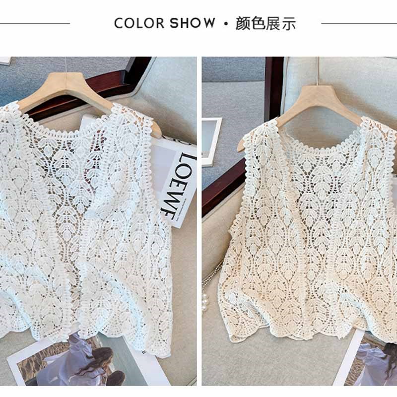 大码女装宽松勾花针织背心2025年夏季新款胖MM马甲镂空外搭开衫潮