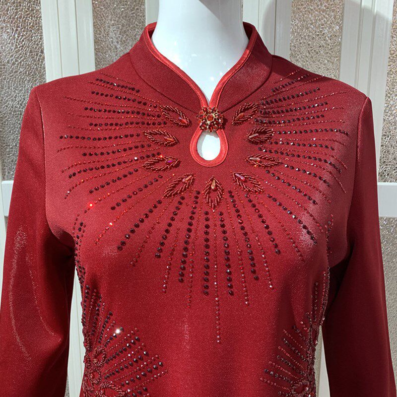 婚宴礼服妈妈装高贵旗袍2024年新款手工串珠丈母娘婚礼服连衣裙