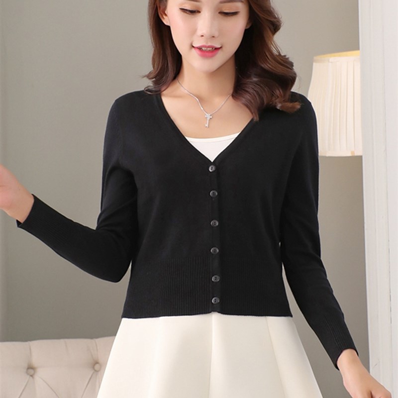 新款短款针织衫开衫女外套秋季2021修身长袖简约薄款毛衣外搭披肩