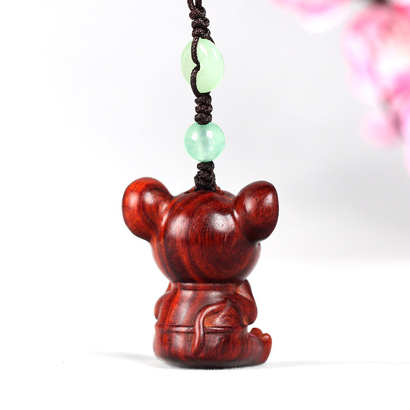 幸运鼠挂饰 紫檀木可爱生肖老鼠汽车钥匙扣包挂件男女卡通手机链