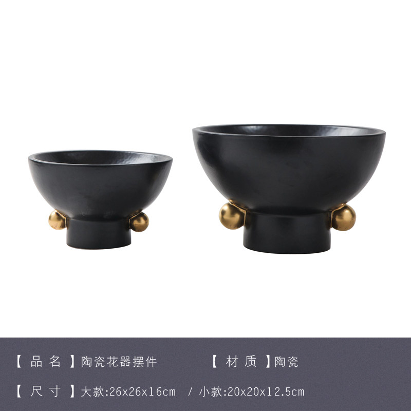 意式轻奢陶瓷花盆创意描金花瓶摆件样板房售楼处酒店大堂装饰花器