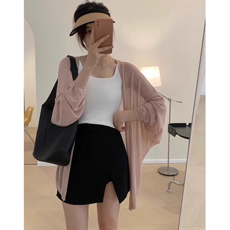 速发慵懒黑色款长中针织防晒肩衫薄款吊带外搭空调衫披开外套夏