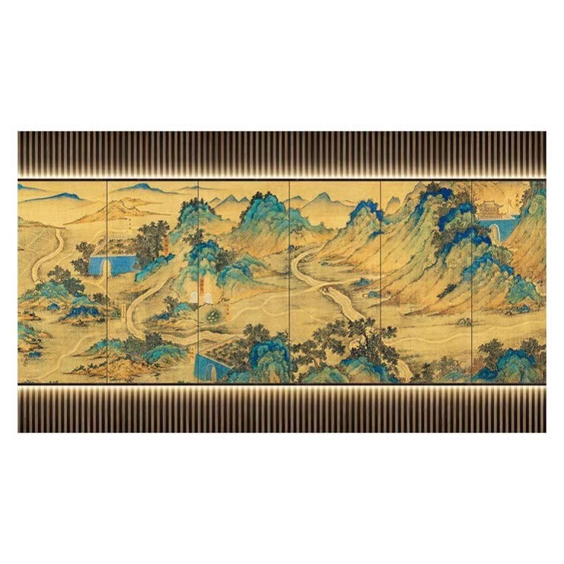速发清明上河图墙纸南乡旧梦千里江山图壁画饭店阁楼茶楼餐馆中式