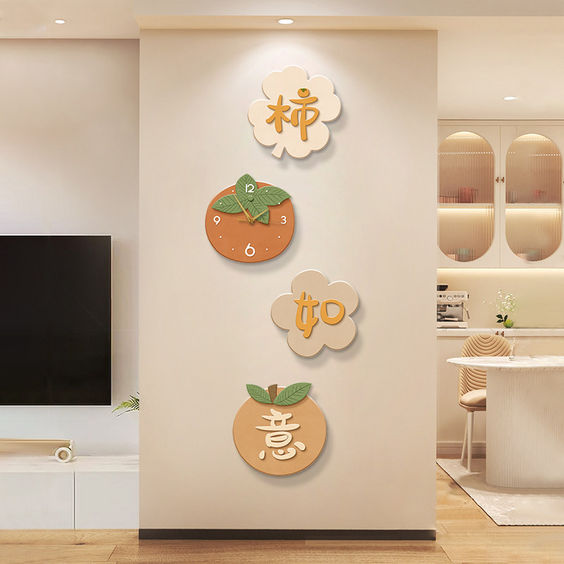 速发奶油风玄关装饰画寓意好文字客厅电视背钟墙挂景创意新款画表