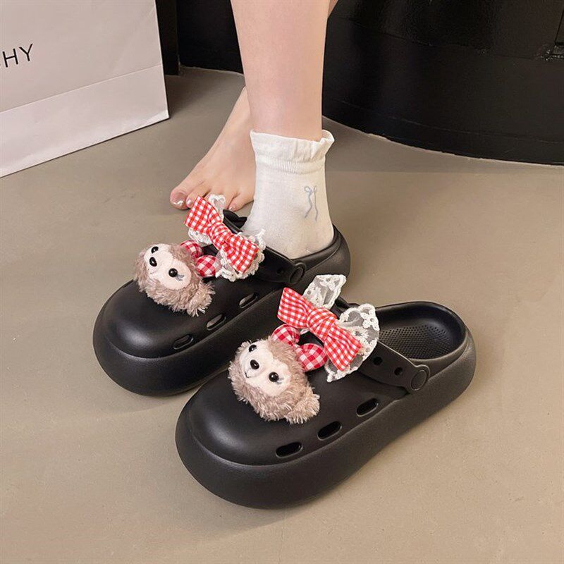 速发软萌可爱蝴蝶结雪莉玫洞洞鞋2520夏季厚底舒适外穿踩屎感凉拖