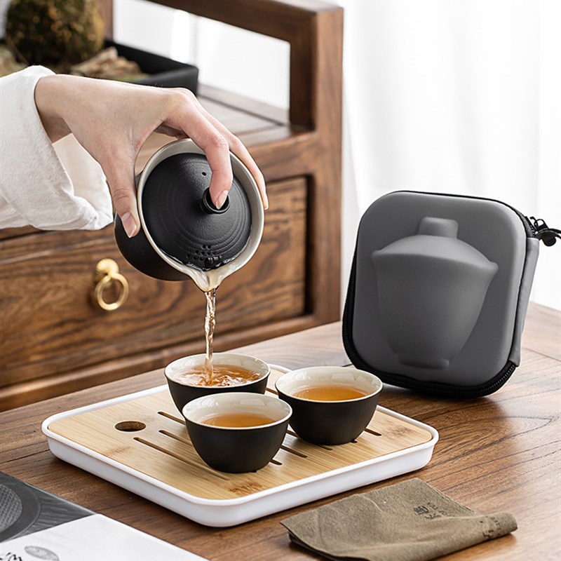 速发旅行茶具套外快客杯便携式茶杯户装泡茶具一壶三杯茶壶LOGO