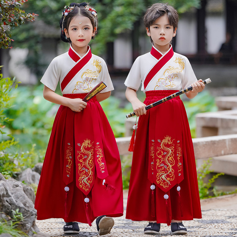 速发开笔礼汉服儿童国学古诗诵读服装幼儿古风古装男诵朗生演出服