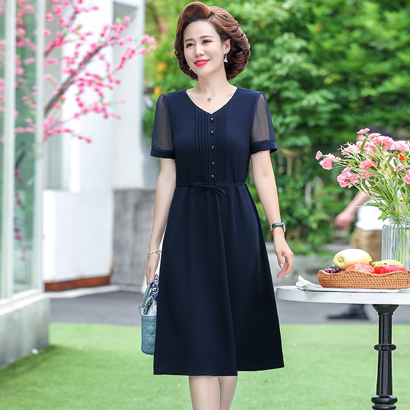 速发中年妈妈夏装连衣裙2024新款洋气中老年装大码时尚气质裙子