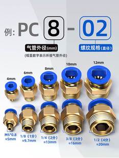 插 6801快10 速发快速接头PC8 4气动丝牙气管 外螺纹直通