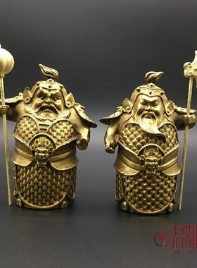 快速发货合金鎏铜哼哈二将小摆件铜兵器门神铠P甲小铜人迷你小铜