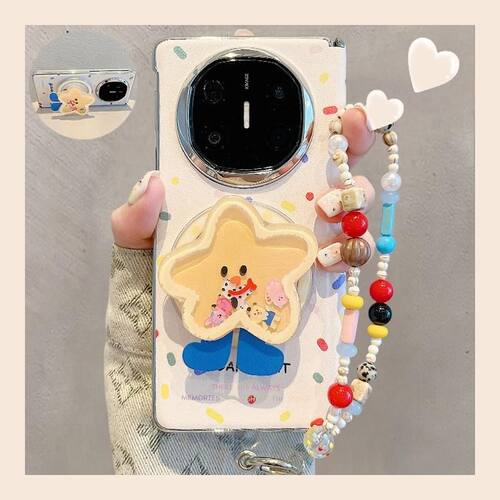 彩色皮质星星电镀银边适用于华为MateX7 典藏版折叠屏手机壳OPPO Find N6磁吸中轴荣耀Magic V6/vivo x fold6