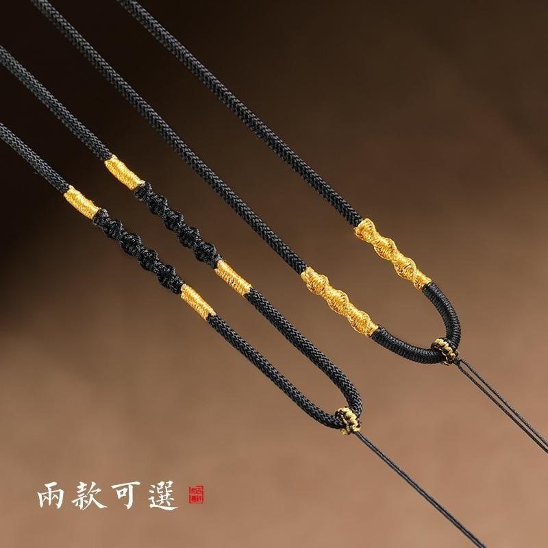 黑色项炼绳金佛黄金玉器玉佩蜜蜡