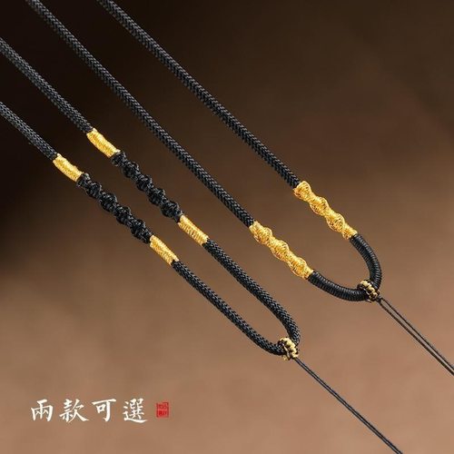 黑色项炼绳金佛黄金玉器玉佩蜜蜡