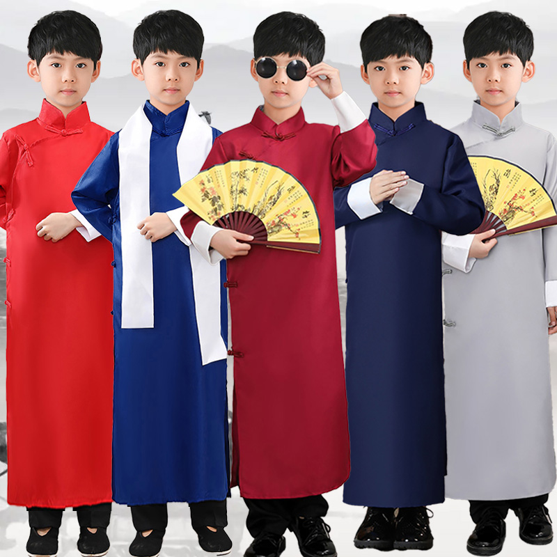 速发童声服装大褂儿相服书人相声说马褂快板男童表演长袍演出服