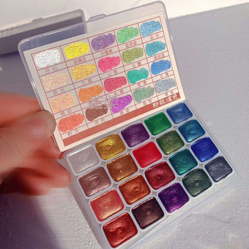 速发珠光美彩颜料浓色新敦煌缩国画美甲缠花水术绘画闪粉固体旺果