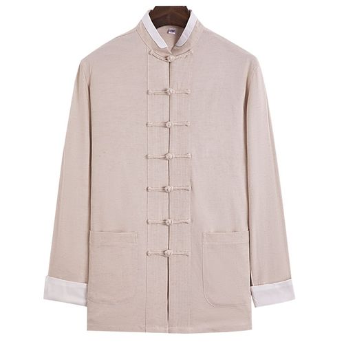 速发风秋亚麻长袖中式唐装男盘扣中国春上衣年老中休闲外套居士服