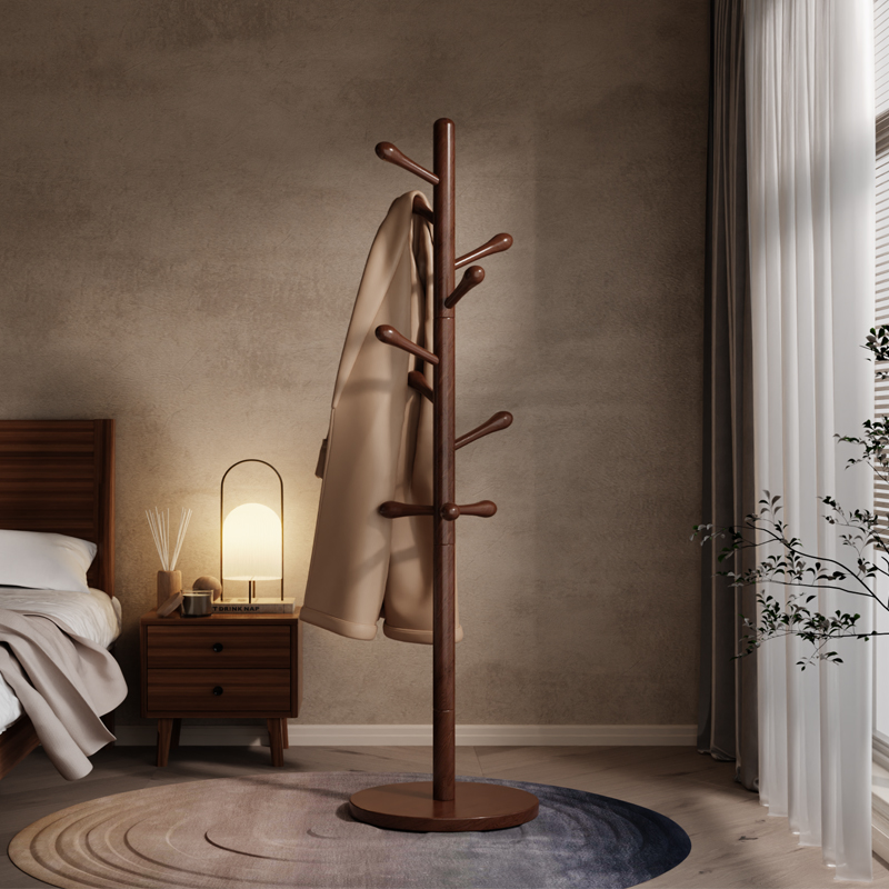 速发202新款用木挂衣架落地卧室家榉房间挂衣服的架子立式实木衣