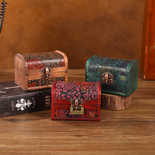 速发首饰带盒锁小型儿童手饰品收宝珠纳盒复古精致礼物包装木盒子