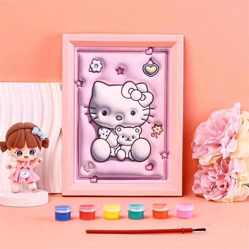 速发儿童创意水粉绘画套装立体相框水儿涂鸦纸手工幼色填彩本摆件