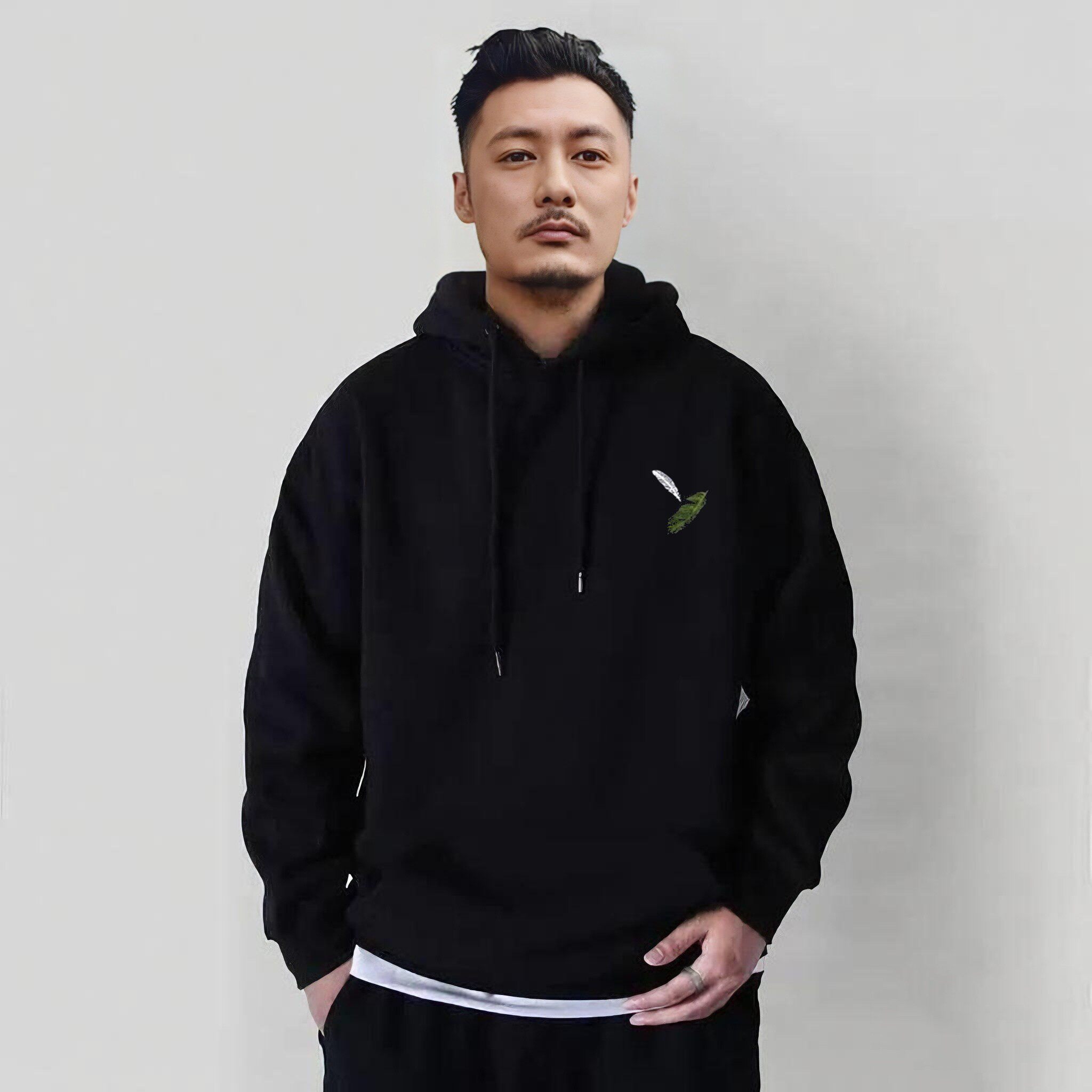 仓石一树潮牌羽毛印花连帽卫衣男士2025秋冬新款宽松休闲情侣上衣