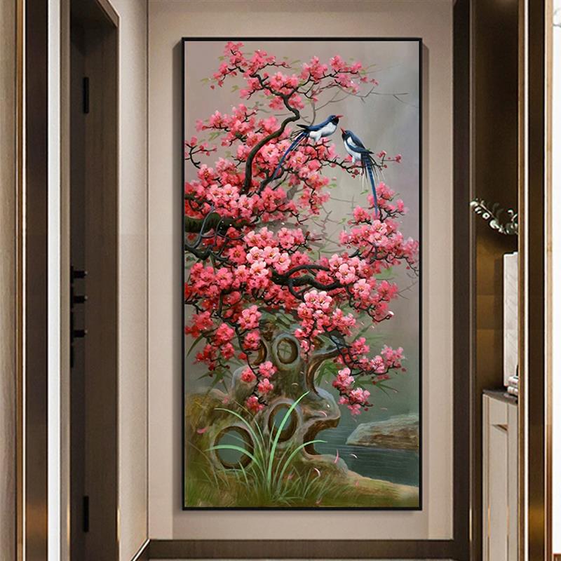 快乐眉入口钻石画满钻石新喜鹊梅花手工钻石十字绣走廊垂直线绣