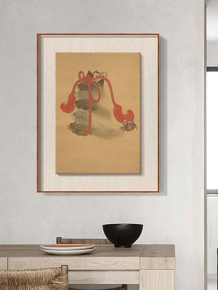 《长寿》乌龟新中式客厅装饰画大螃蟹长寿寓意好国画中古玄关挂画