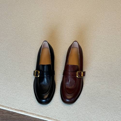 法式复古皮带扣乐福鞋女春秋一脚蹬粗跟小皮鞋黑色通勤单鞋大码41