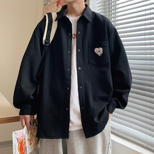 新款 男春秋季 宽松复古痞帅翻领夹克外套 衬衫 仓石一树潮牌休闲长袖