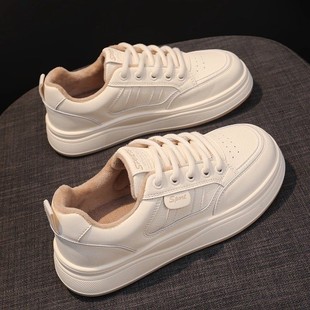 韩国踩屎感真皮加绒小白鞋女款2025新款冬季二棉百搭板鞋防滑棉鞋