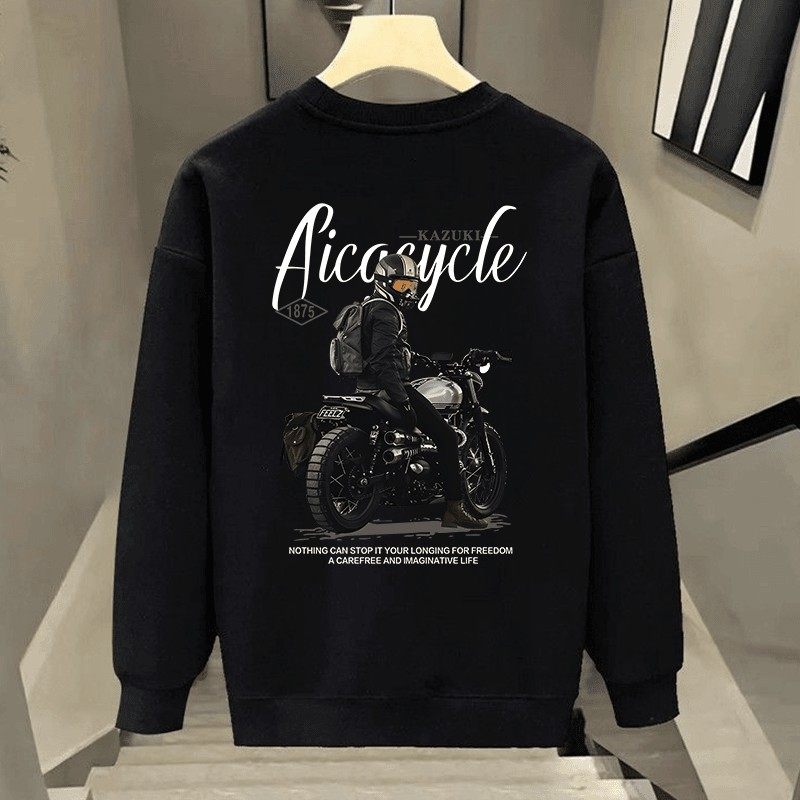 仓石一树潮牌机车印花圆领卫衣男春秋季新款宽松百搭纯棉长袖上衣