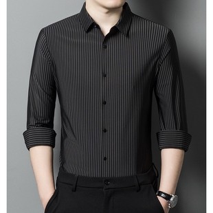 加绒加厚纯棉保暖衬衣男时尚 长袖 春秋款 男士 休闲商务条纹寸衣 衬衫