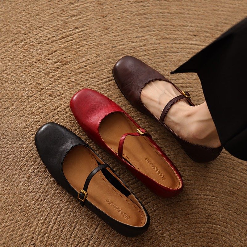 真皮法式绝美红色小皮鞋女春秋软底通勤芭蕾风平底玛丽珍单鞋方头,女鞋,玛丽珍鞋,淘宝优惠券,粉丝福利购,淘宝优惠卷