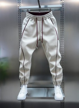 仓石一树男士款春秋季百搭束脚休闲裤纯色弹力松紧腰小脚运动卫裤