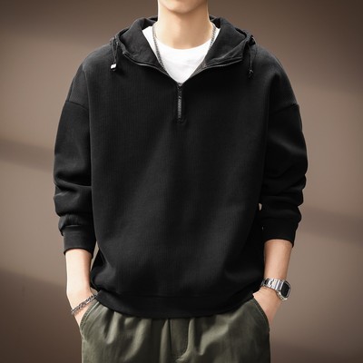 仓石一树潮牌半拉链肌理感连帽卫衣男秋冬新款宽松高级感休闲外套