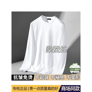 t恤2025春秋季 上衣运动衫 新款 内搭衬衫 修身 桑蚕丝高底男长袖