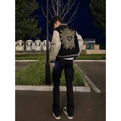 光明之眼刺绣廓形棒球服男秋冬美式高街vibe百搭高级感短款外套潮