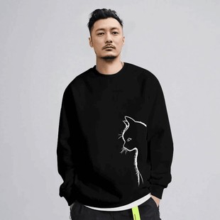 仓石一树潮牌圆领卫衣男士秋冬季新款高级感纯棉加绒加厚情侣外套