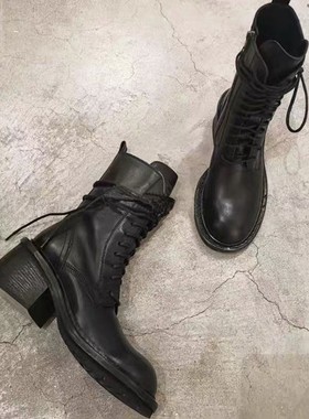 重磅强推！ann网红复古英伦风高跟8厘米短靴真皮机车靴圆头马丁靴