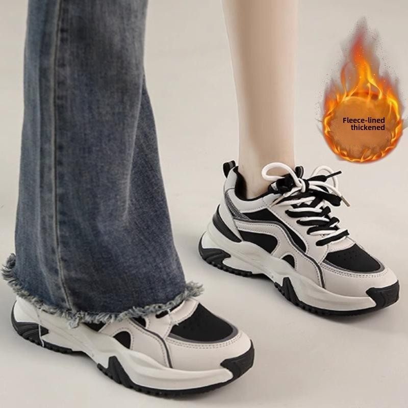 真皮厚底女爸爸鞋2025冬季新天鹅绒温暖棉鞋软底休闲多功能运动鞋,女鞋,时尚休闲鞋,淘宝优惠券,粉丝福利购,淘宝优惠卷