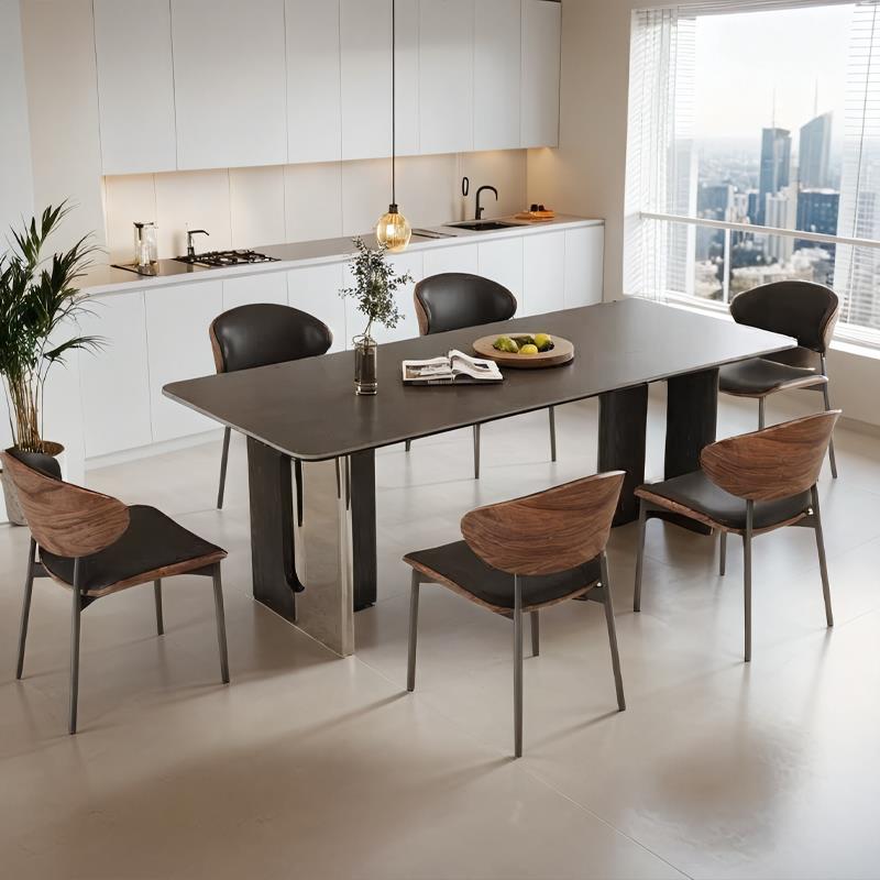 意式极简岩板餐桌椅组合现代简约轻奢艺术家用小户型餐桌椅