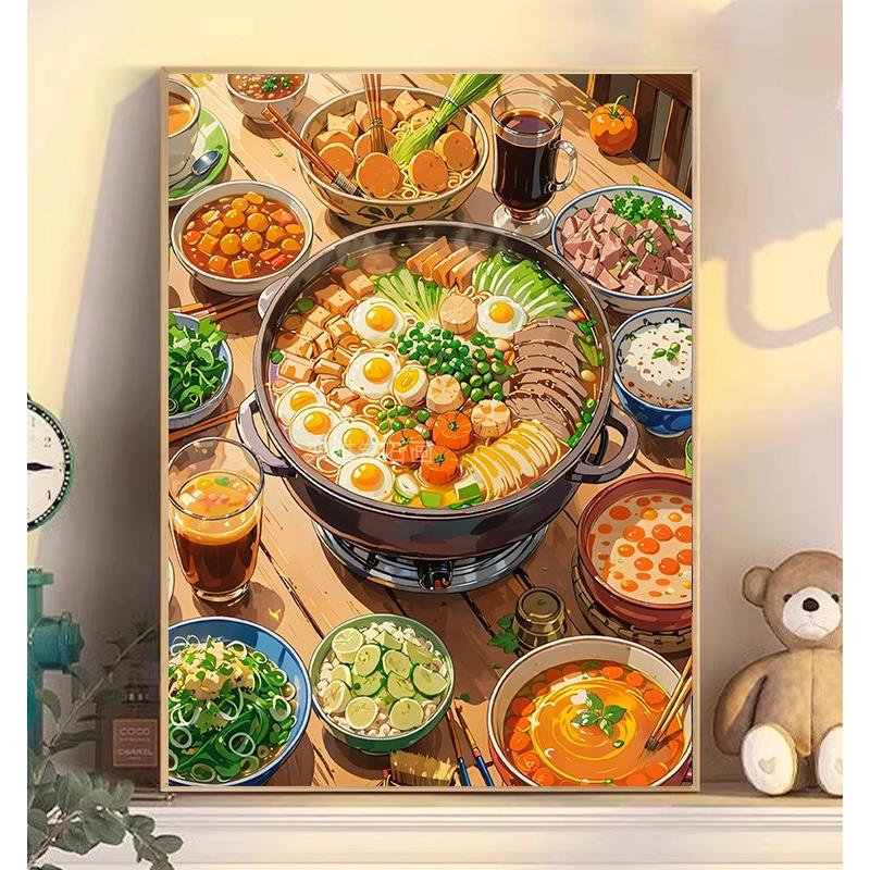 日系DIY方钻满钻钻石画手工贴钻点钻十字绣带钻套件食物火锅盛宴