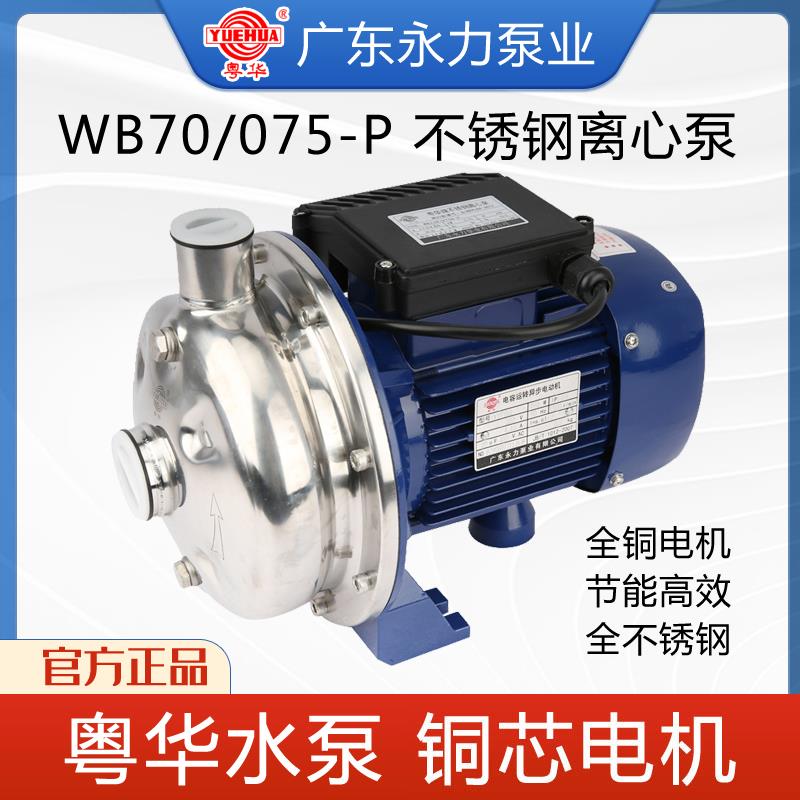 粤华牌WB50/025/WB70/037/075-P不锈钢离心泵清洗循环处理喷淋