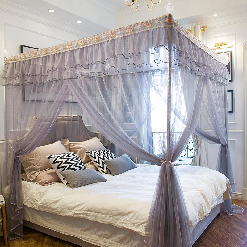 防蚊帐家用宫廷卧室支架三开门加密落地式床幔公主风