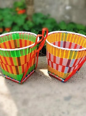 民族风花篮游戏编织背篼竹筐儿童背篓竹篓子土家篮子双肩宝宝笼娄