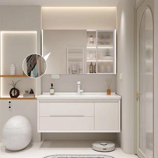 奶油风圆角浴室简柜肤感一体盆卫间洗生手脸盆柜合洗漱台现T70869