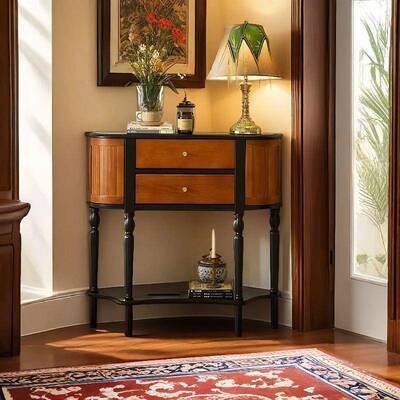 现代约白蜡木实木玄关柜门厅法台式简复古中古风隔柜玄TVR关隔间