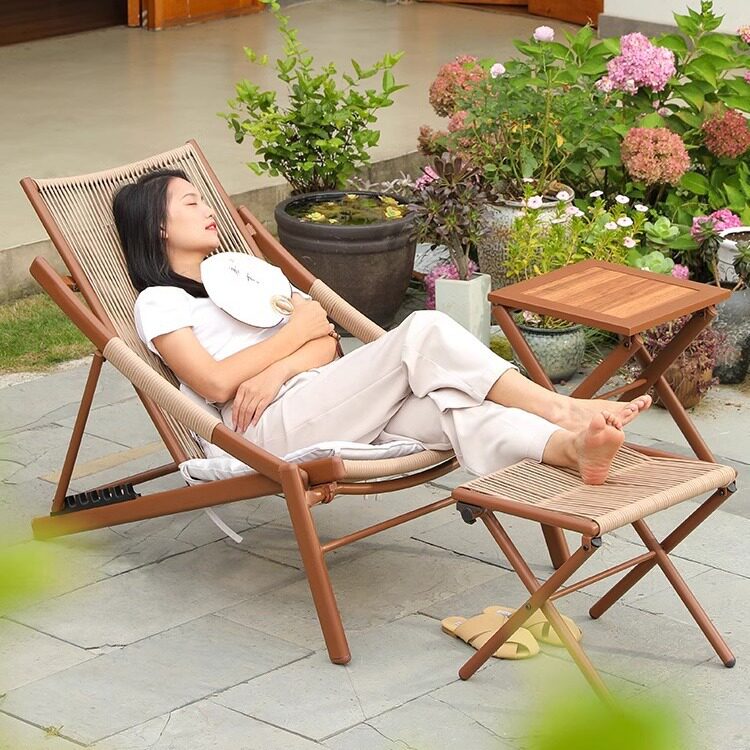 夏季云栖折叠椅子阳台休闲懒人沙发躺椅午休藤椅庭院花园户外桌椅