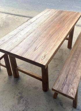 老木茶桌台阳q25626客厅榆实木大板桌复古办桌公电脑民宿酒店长条