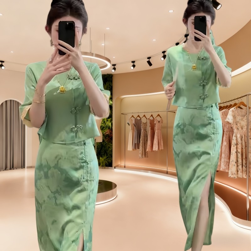2026新款夏季新中式国风女装套装短袖盘扣上衣优雅半身裙两件套潮